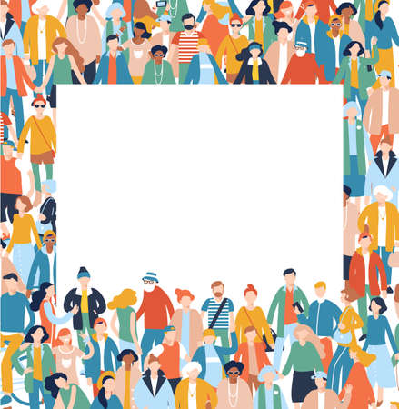 Group of different people in community standing together and holding empty placardのイラスト素材