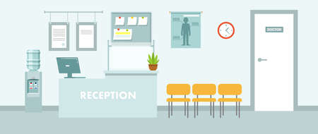 Modern hospital reception interior with furniture and equipment. vector illustrationのイラスト素材