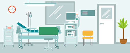 Modern hospital corridor interior with furniture and equipment. vector illustrationのイラスト素材