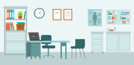 Modern hospital room interior with furniture and equipment for consultation and diagnosis. vector illustrationのイラスト素材