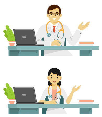 Practitioner young doctor man and woman in hospital medical office. Consultation and diagnosis.のイラスト素材
