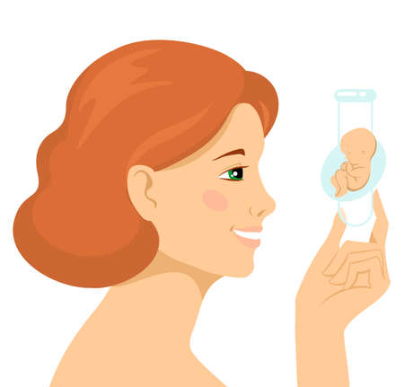 Woman holding tube with baby embryo. artificial insemination. Fertilization of female egg. reproductive technology.のイラスト素材