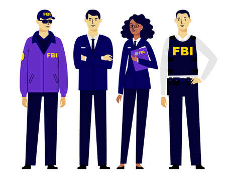 Federal bureau of investigation team, detection of violations. Different young officers men and women.のイラスト素材