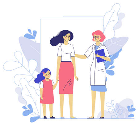 Medicine concept with doctor and family patients on plant background.のイラスト素材