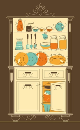 Vector illustration - Kitchen cupboard in old-fashion styleのイラスト素材