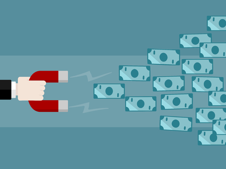 Money concept vector illustration . Attract money using magnetのイラスト素材
