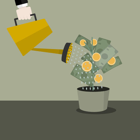 Money concept vector illustration . Watering the money treeのイラスト素材