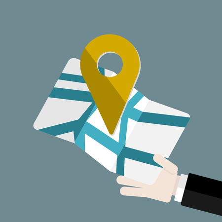Hand holding map. Flat design web iconsのイラスト素材