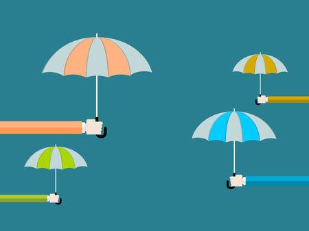 Umbrella flat design vector illustration . Hand holding umbrellaのイラスト素材