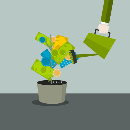 Money concept vector illustration . Watering the colorful money treeのイラスト素材