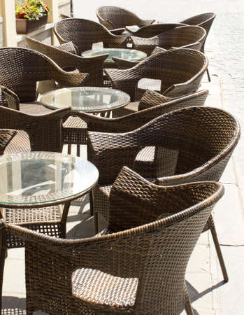  tables and chairs in the restaurant の写真素材