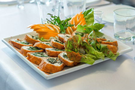 salad dish with orangesの写真素材