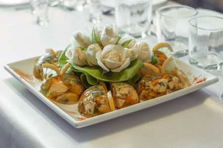 salad dish with flowersの写真素材