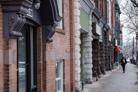 Toronto, ON Canada 12/27/2019: Little Portugal street scene of storefronts.のeditorial素材
