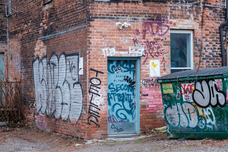 Toronto, ON Canada 12/27/2019: Gritty back alley scene in the Parkdale neighbourhood.
