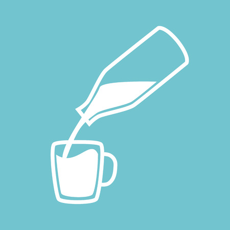Natural milk symbol or logo. Milk pouring from a bottle in cup. Concept idea for buisness. Vector illustration.のイラスト素材