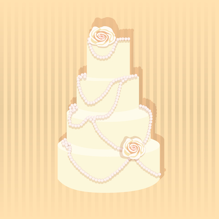 Wedding cake. A stylish wedding cake decorated with pearls ans roses.のイラスト素材
