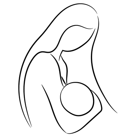 Mother breastfeeding her baby. Vector symbol in simple lines.のイラスト素材