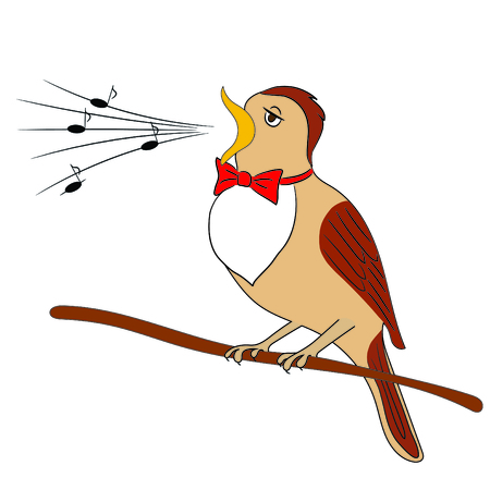 Cartoon Vector Illustration of a Nightingale Belting Out Notesのイラスト素材