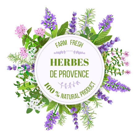 Herbes de Provence. Bunch of farm fresh herbs. Design for cosmetics, restaurant, store, market, natural and 100 organic, health care products.のイラスト素材