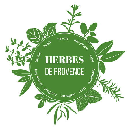 Herbes de Provence flat silhouettes. Vector set of spice blend. Design for cosmetics, restaurant, menu, store, market, health care products.のイラスト素材