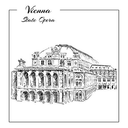 Vienna State Opera House, Austria. Wiener Staatsoper. hand drawn sketch.のイラスト素材
