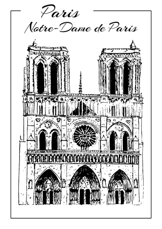 Notre Dame de Paris Cathedral, France. Hand drawing sketch vectorのイラスト素材