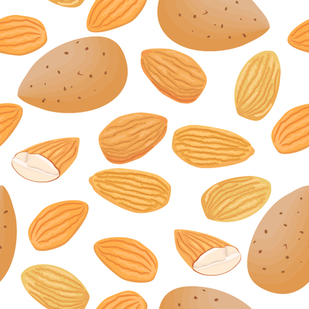 Almond peeled nuts seamless pattern. Whole and halvesのイラスト素材