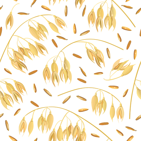 Oat ears of grain and bran. seamless pattern vector. Golden spike and cornのイラスト素材