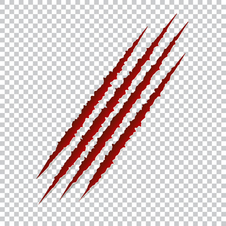 Red claws scratches - vector isolated. Talons cuts animal cat, dog, tiger, lion, bear illustrationのイラスト素材