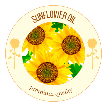 Sunflowers round label vector on white background.のイラスト素材