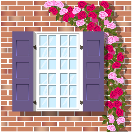 window on brick wall backgroundのイラスト素材