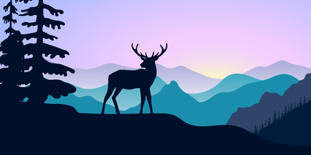 Mountains landscape with silhouettes vector illustrationのイラスト素材