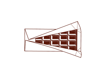 Stick of dark chocolate. Whole, bited, pieces, unfoldedの写真素材