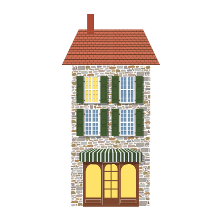 Realistic old fashioned looking dollhouse isolated on white Vector illustration. toy vintageのイラスト素材