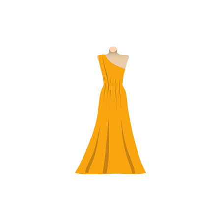 Yellow Sundress, Evening dress, combination or nightie, the silhouette. Menu item in the web design Vector illustration.のイラスト素材