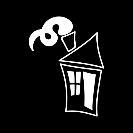 toy house retro icon. isolated white silhouette. Vector , cartoon chalk styleのイラスト素材