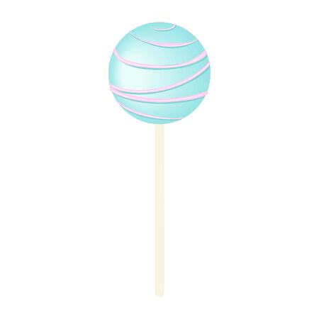 Blue Sweet bubble round candy - lollipop isolated on white. icing and sprinkles, stripes and dots.のイラスト素材