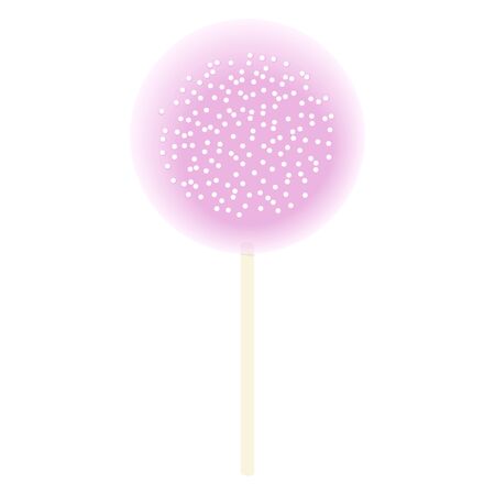 One stick Lollipop pink isolated on white. icing and sprinkles, Vector illustration. Confection, sweets. For decoration, food, blog, web, print label tagのイラスト素材