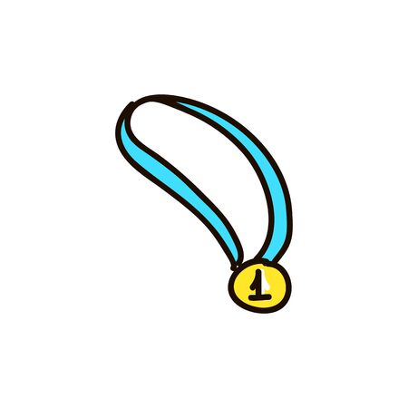 Gold medal isolated on a white background. Gold medal flat style colored cartoon ink pen Icon vector illustration Vector illustration for webのイラスト素材