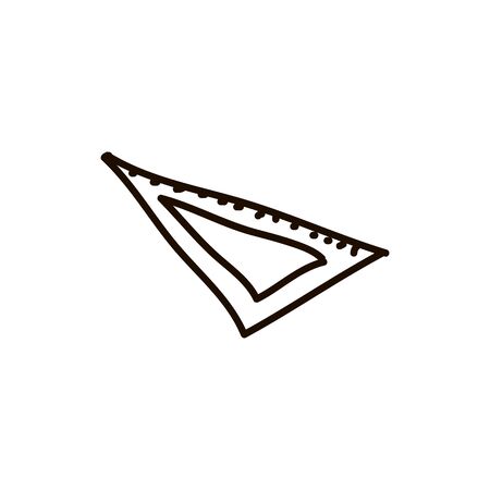 Triangular ruler icon. Straightedge sign. Geometric symbol. Linear outline icon on white cartoon ink pen Icon sketch style Vector illustration for webのイラスト素材