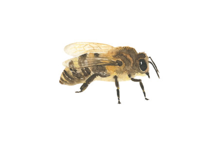 Beautiful watercolor resting bee icon isolated on white background. Honey bee. Insect. Hand drawn...
