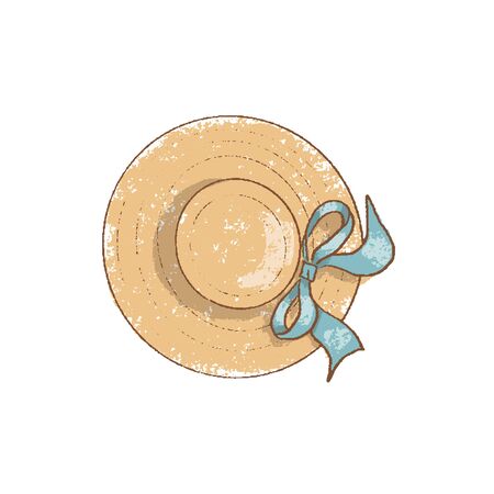 Antique straw hat top view, isolated Hand-Drawn gardening tools, spring hobby, Healthy lifestyle, Farm bio products Vector illustrationのイラスト素材