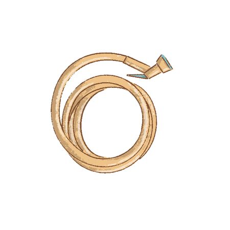 garden hose on white, watering tool. Hand-Drawn gardening tools, spring hobby, Healthy lifestyle, Vector illustrationのイラスト素材