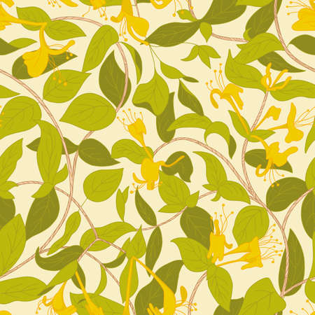 Blooming honeysuckle seamless pattern. Plant background for fashion, wallpapers, print, paper, cover, fabric, interiorのイラスト素材