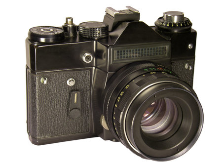 Old Soviet camera isolated on a white background.の写真素材