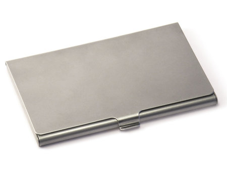 Metal visiting-card box isolated on white background.の写真素材