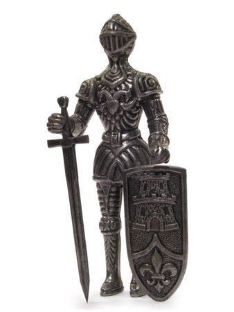 Metal knight statuette isolated on white background.の写真素材