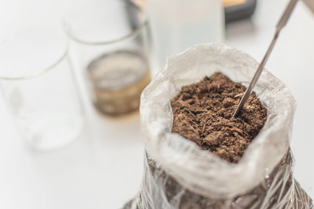 Laboratory analysis of brown earthの写真素材