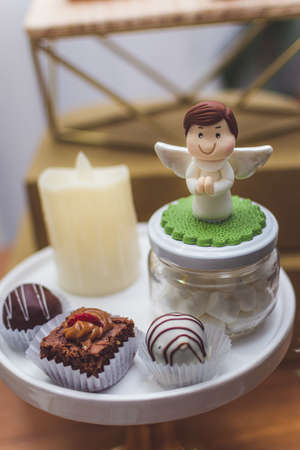 birthday decoration, cookies, sweets, cake, chocolate, cupcake, snacks, flowers, religion conceptの写真素材